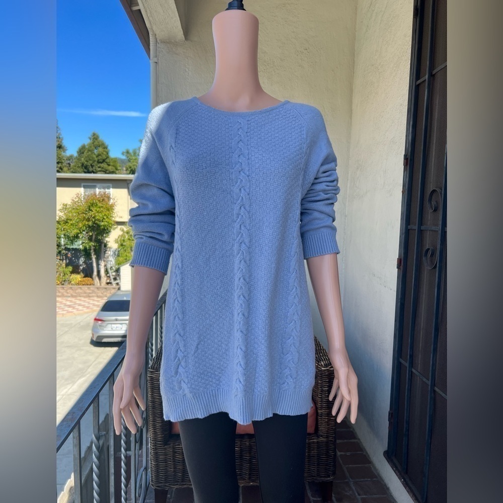 Joan Vass Sz L Blue Mist Long Sleeve Crew Neck Knit Women’s Sweater Pullover BN
